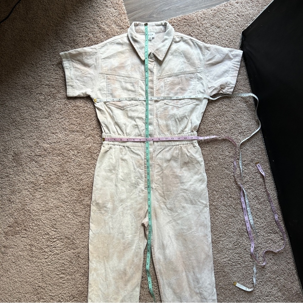 Le Lis Collection Ribbed Tie Dye Cream White Mulitcolor Cotton Jumpsuit Medium - Picture 7 of 11